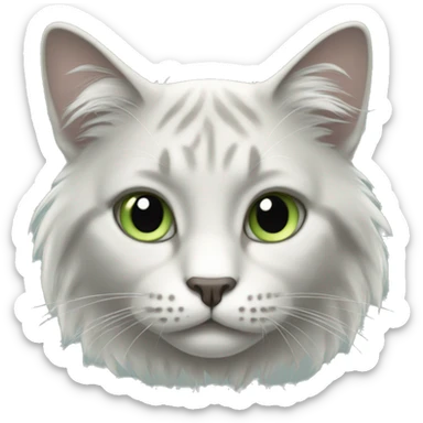 cat with long hair, white snout and grey hair on face, light green eyes sticker