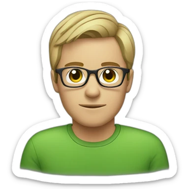 short-haired dark-blonde man with glasses and a green cheeked conure on his shoulder sticker