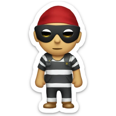 emoji of man thief holding a bag of money wearing striped clothes and black eye mask sticker
