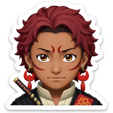 Tanjiro Kamado with a smirk, Demon Slayer character with scar and hanafuda earrings sticker