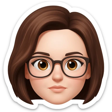 Female short brown  hair almond eyes glasses sticker