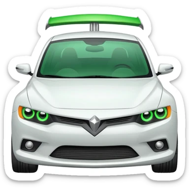 white car, front view, with 'Bolt' in green on the hood sticker