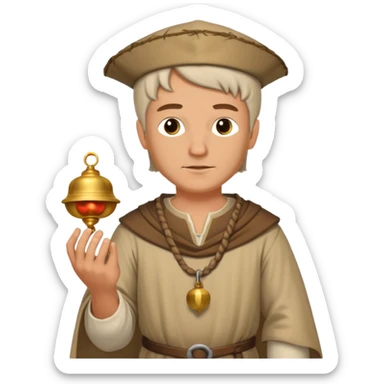 a white merchant in medieval time with a bell in his hand sticker