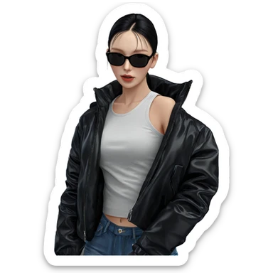 stylish girl in black jacket sticker