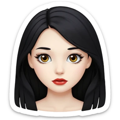 Pale girl with long black hair and makeup sticker