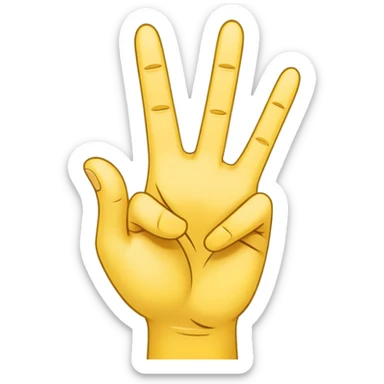 A 2D digital illustration of a yellow cartoon-style hand with the index and middle fingers crossed. The hand should be facing forward, outlined in bold black lines, with a smooth, simple, and polished emoji-style design on a plain light background sticker