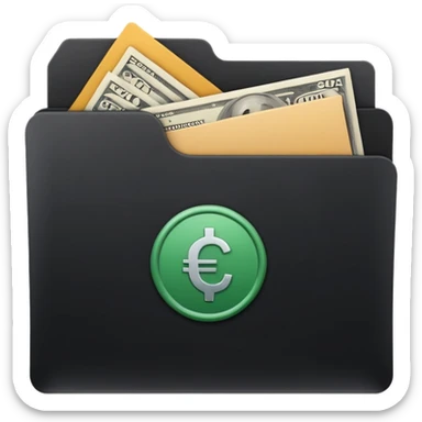A minimal emoji-style icon of a matte black folder, slightly open, with a simple finance logo on the front symbolizing credit growth, stability, and money management, clean lines, subtle shading, and a professional, organized vibe. sticker