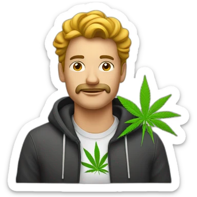 homme qui fume du cannabis avec un teeshirt amsterdam sticker