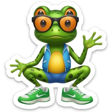 A frog with sunglasses and sneakers sticker