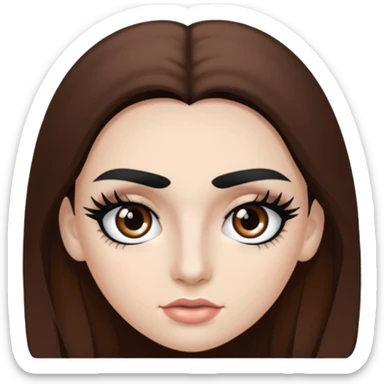 Eye black and big, eyelashes long, eyebrows black, skin white, and so beautiful hair long and brown skin tone white,hair brown and long and some brown sticker