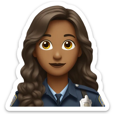 A police woman, brown skin., long hair, happy sticker