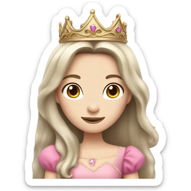 brunette princess with pale skin and long hair and a crown and a pink dress sticker