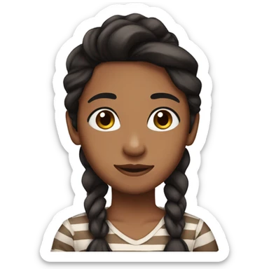 brown skin, black ponytail, brown eyes, striped shirt sticker