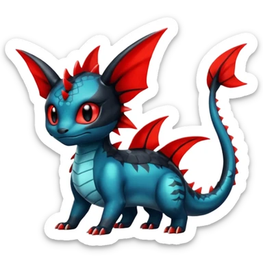 Shiny Red And Black Colorful Litten-Salandit-Vaporeon-Toothless-Fakémon-hybrid-creature (full body)  sticker