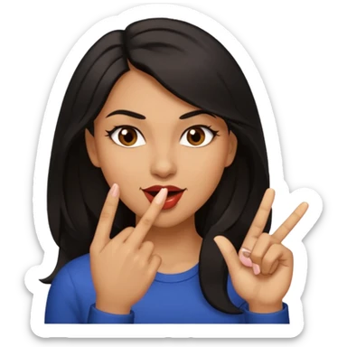 black slighty browin hair light brown skin woman, flirtatious gesture, biting her finger and winking emoji she also has tall hair and brown eyes sticker