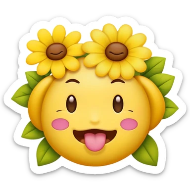 Face emoji with wink and tongue out aesthetic cute flowery design sticker