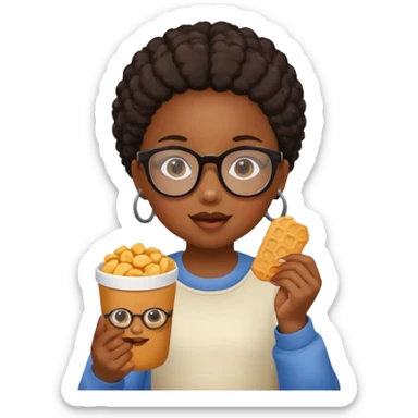 snack holding black girl kid with glasses on eyes sticker
