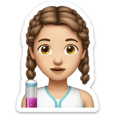 Sick girl with thermometer and bun on the head brown hair and gray eyes sticker