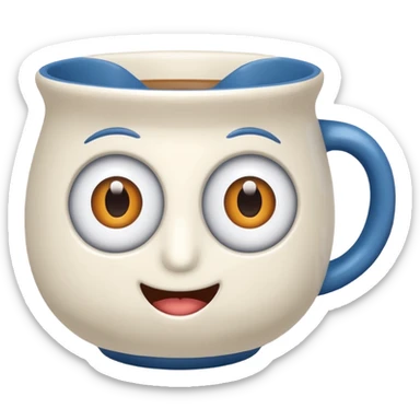 a ceramics cup with eyes and mouth sticker