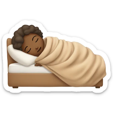 A girl sleeps in a beige blanket sticker