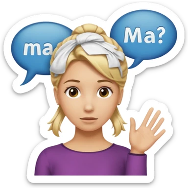 A blonde woman with her hair tied up, with a speech bubble that says "Ma, Cómo?" sticker