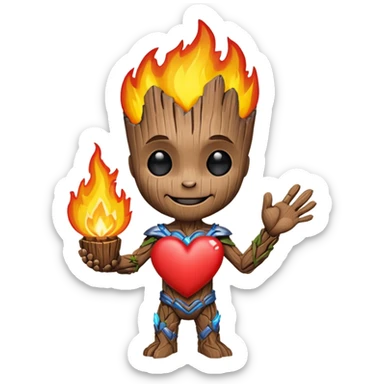 Groot hold heart on fire with smile sticker