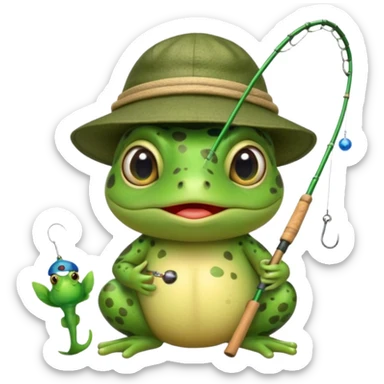 An adorable toad fishing sticker