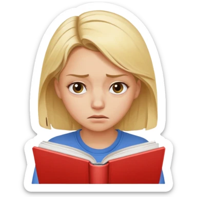Create a blonde girls that is stressed because of studying. sticker