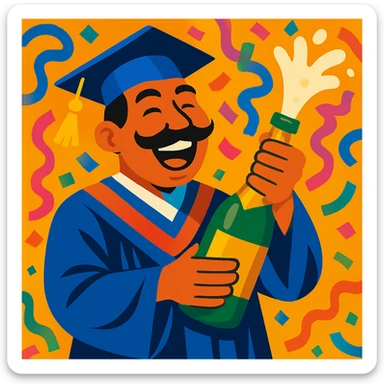 Make the confetti much bigger and more prominent, keeping the festive graduation scene and vibrant style. sticker