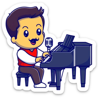 Freddie Mercury at piano with microphone sticker