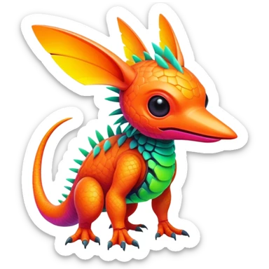 Tropical futuristic lush warm-colored modern neon-colored cyber-Fakémon-Trico-creature sticker