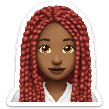 box braids color red, front facing, shoulder length, with hearts sticker