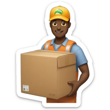 a delivery guy handles a box sticker