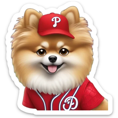 pomeranian wearing philadelphia phillies uniform sticker