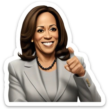 Kamala Harris with her fist in the air, declaring victory over Trump ￼ sticker