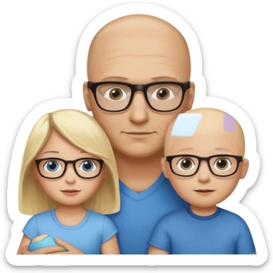 Eigene Familienbild mit 3 Personen; Mutter dunkle Augen und dunkle lange Haare mit Brille; Vater mit Vollglatze und Blaue Auge und ohne Brille;  kleinkind mit blonden Haaren und dunklen Augen und ohne Brille sticker