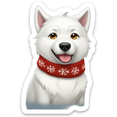 White Siberian Husky dog wearing a Christmas sweater  sticker
