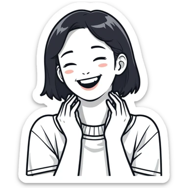 Girl with hands on neck laughing  sticker