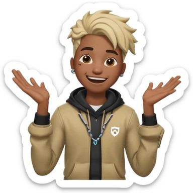 black boy with twists holding in his laugh with Fortnite as the background sticker