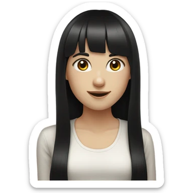 Pale girl with long black hair with bangs, happy,  sticker