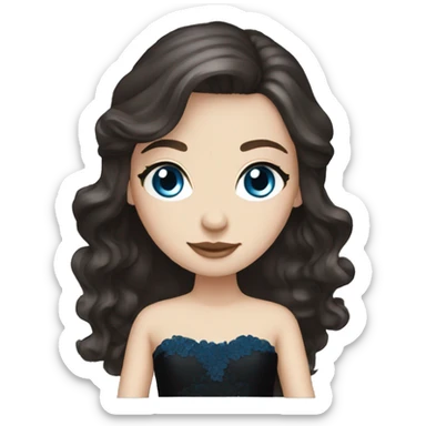 White Girl with wavy dark brown long hair, blue eyes in a black wedding dress sticker