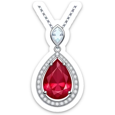 teardrop ruby pendant with silver chain, white stones, and luminous aura symbolizing renewal sticker