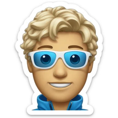 Un jeune homme couler de peau blanche avec les cheveux bleus et des lunettes de ski sticker