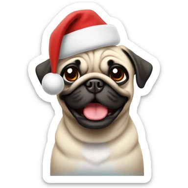 smiling pug with christmas hat sticker