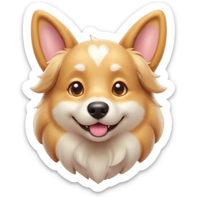 Cinematic Cute Domestic Dog Portrait Emoji, Head tilted playfully and inquisitively, with a delightfully fluffy, friendly build and a characteristically charming face featuring a soft snout and perky ears, accentuated by a glossy coat and round, sparkling eyes full of mischief, Simplified yet irresistibly adorable features, highly detailed, glowing with a warm, friendly glow, high shine, affectionate and lively, stylized with a touch of whimsical cuteness, soft glowing outline, capturing the essence of a mischievous yet loving dog that feels like it could bound out of the screen into your arms! sticker