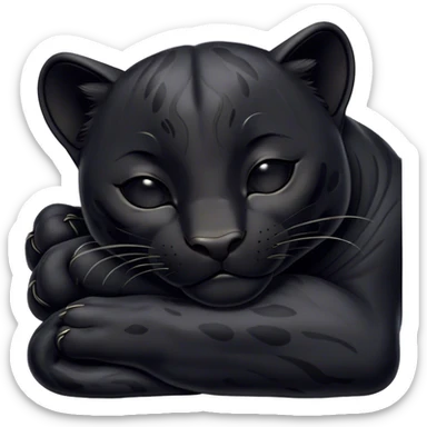 Meme-Worthy cute Sleeping black Panther Portrait Emoji, Head resting peacefully with a contented smile, showcasing a luxuriously sleek form and eyes gently closed in serene slumber, Simplified yet comically adorable features, highly detailed, glowing with a soft, drowsy dark light, high shine, relaxed and utterly lovable, stylized with an air of playful laziness, bright and heartwarming, soft glowing outline, capturing the essence of a sleeping black Panther that feels destined to become the next viral icon of adorable rest! sticker