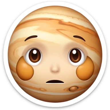 Jupiter planet with a cute sad face, teary eyes sticker