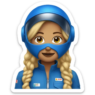 Pretty Honey blonde woman in blue helmet and blue flight jumpsuit  sticker