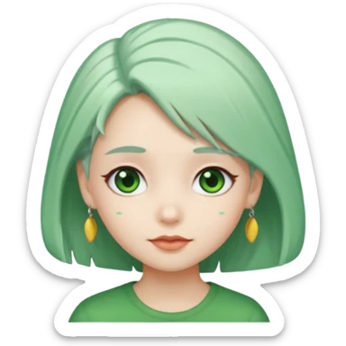 girl with green hair clip, white hair sticker