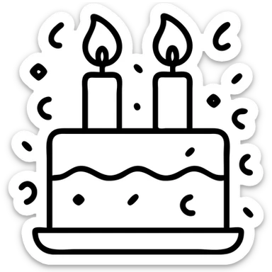 Add confetti around the birthday cake, keep the icon style, maintain transparent background. sticker